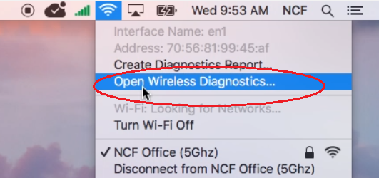 Wireless Diagnostics Utility on MacOS- Accessing from the Title Bar