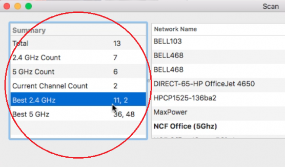 Wireless Diagnostics utility on MacOS- Best 2.4 GHz recommendations