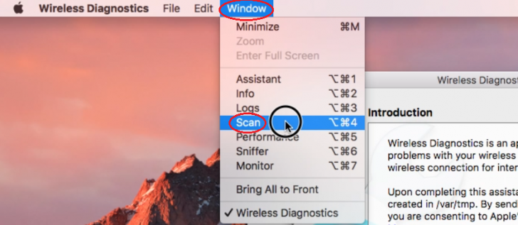 Wireless Diagnostics Utility on MacOS- Accessing the Scan Window