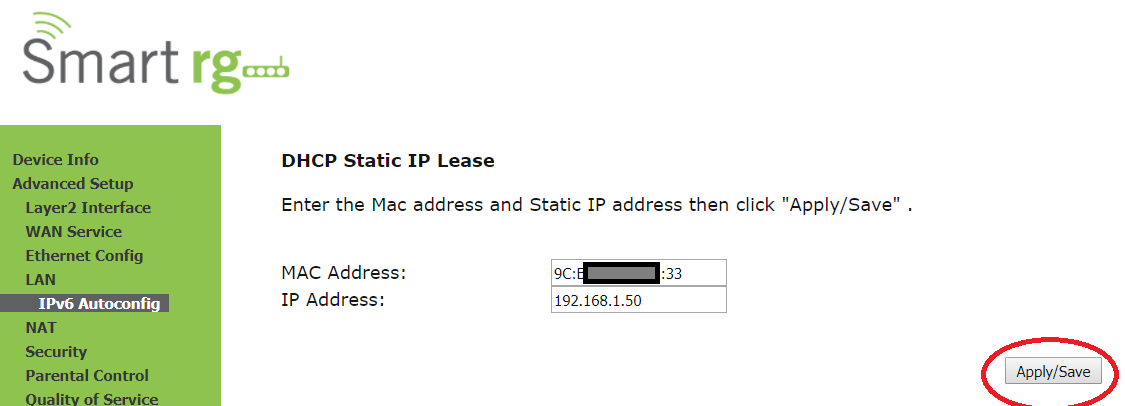 DHCP Reservation to give a Static LAN IP to a specific MAC address
