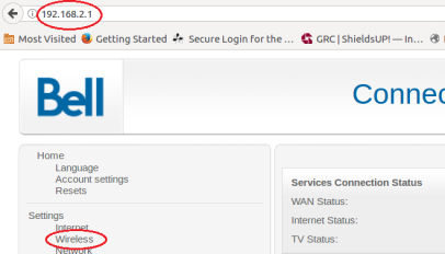 Sagemcom 2864 Wireless Menu