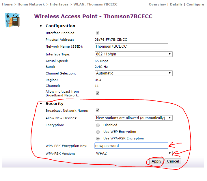 SpeedTouch 585 Recommended WiFi Security Settings