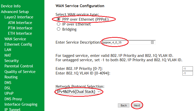 SR505n- PPPoE WAN Service Type and IP Protocol