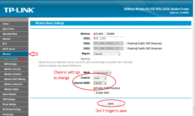 TP-Link TD-W9970 WiFi Channel Change