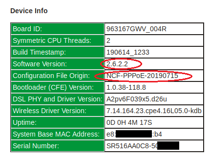 SmartRG SR516ac Firmware version check on Device Info Page