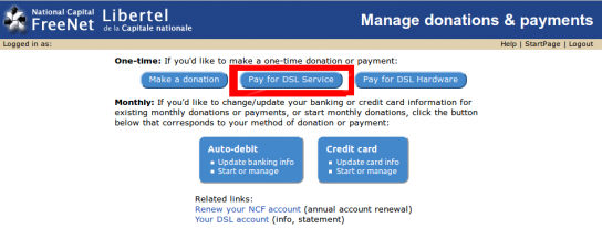 Payment and Donations page