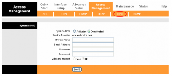 The DDNS interface page of a TP-Link 8816 modem