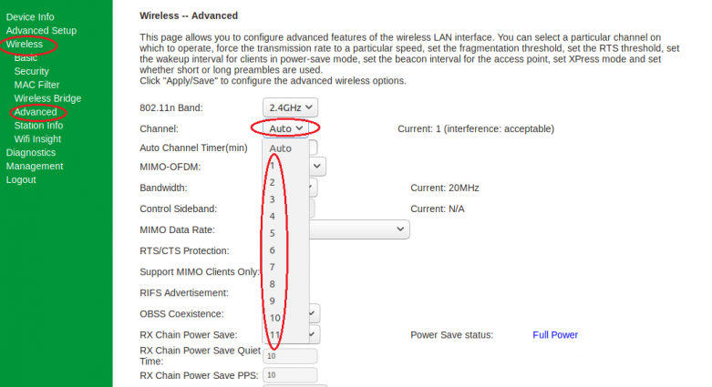 SmartRG WiFi Channel Selection