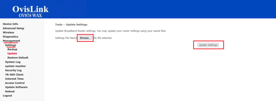 OvisLink-Settings-Update- Running Settings