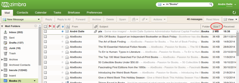 Zimbra8 advanced sort by size.png