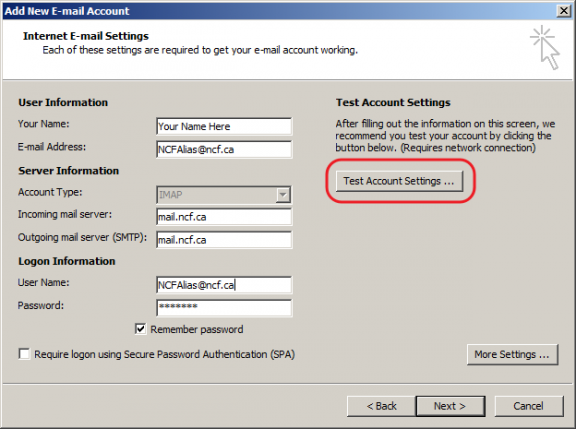 Outlook 2007 - Test Email Settings